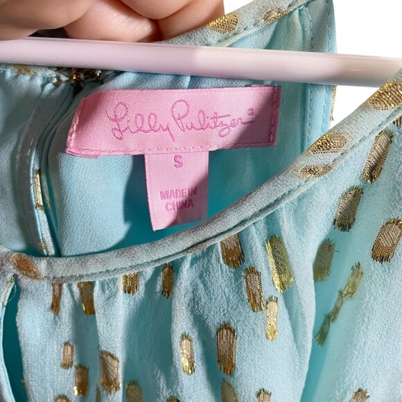 Lilly Pulitzer S Del Mar Gold Sequin Blue Sleeveless Halter Tank Top - Picture 4 of 5